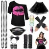 WILDPARTY Kit Déguisement Année 80 Accessoire Femme, T-Shirt, Tutu, Sac Banane, Bandeau, Boucle dOreille, Collier, Gants Rés