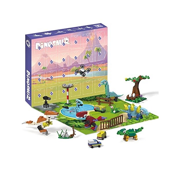 deeyeo Calendrier de lAvent 2022, dinosaures pour calendrier de lAvent Lego 2022 24 pièces modèle dinosaure briques de serr