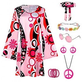 Alaiyaky Costume hippie pour femme, robe des années 70, vêtements hippie pour femme, carnaval, Halloween, robe bohème, festiv