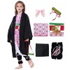 Heionia 6PCS Nezuko Tanjiro Cosplay Déguisement Enfants Kamado Nezuko Tanjiro Costume Kimono Cape Filles Garçons avec Accesso