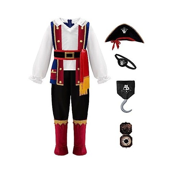 ReliBeauty Costume Pirate Déguisement Enfant Pirate Garçon Fille avec Accessoires pour Halloween Carnaval,10-11ans 140