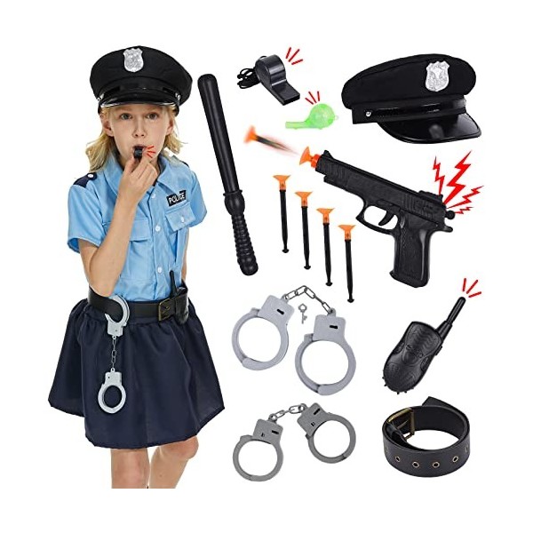 FORMIZON Deguisement Policier Enfant avec Accessoires Police, Casquette,  Ceinture, Walkie Talkie Police, Menotte Police, Cost