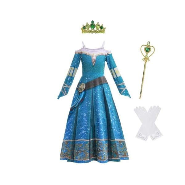 Lito Angels Deguisement Robe Princesse Merida Rebelle avec Accessoires pour Enfant Fille Taille 11-12 ans, Bleu étiquette en