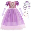 Snyemio Raiponce Robe de Princesse Fille Déguisement Rapunzel Violet Costume Enfant Carnaval Halloween Noël, 4-5 Ans