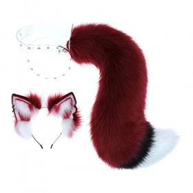 Qianly Oreilles et Queue de Loup en Fausse Accessoires de Costume avec Ceinture Réglable Cadeau Déguisement pour Enfants Adul