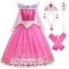 YOGLY Robe de Princesse Aurore Fille Déguisement La Belle au Bois Dormant Tulle Maxi Soirée Vêtements et Accessoires Couronne