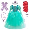 Emin Fille Costume de Princesse Ariel avec Accessoires Perruque Déguisement de Princesse Sirène Costume Anniversaire Fête Noë
