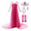 JerrisApparel Robe Costume Petites Filles Princesse Elsa Déguisement 150, Rose avec Accessoires 