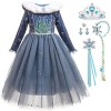 Snyemio Princesse Robe Reine des Neiges Costume Elsa Déguisement pour Filles Enfant Halloween Noël Carnaval Bleu, 5-6 Ans