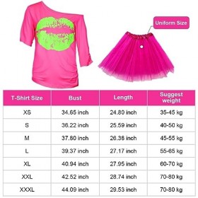 Kit Déguisement Année 80 Accessoire Femme, T-Shirt, Tutu, Sac Banane, Bandeau, Boucle dOreille, Collier, Gants Résille, Vête