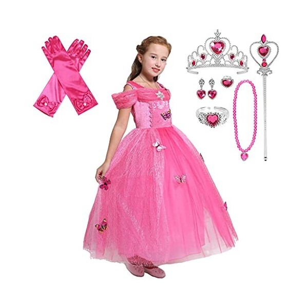 Lito Angels Deguisement Robe Belle au Bois Dormant Princesse Aurore avec Accessories Enfant Fille, Anniversaire Fete Carnaval