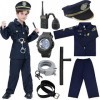 Cnexmin DéGuisement de Policier Enfant Costume De Police Avec Accessoires Chemise,Pantalon,Chapeau,Ceinture,Pistolets et éTui