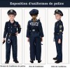 Cnexmin DéGuisement de Policier Enfant Costume De Police Avec Accessoires Chemise,Pantalon,Chapeau,Ceinture,Pistolets et éTui