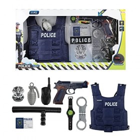 Toi-Toys Custome Police Deguisement Enfant - 11 Pièces Police Equipement de Jouet Agent - Gilet Plastique , Pistolet, Menott