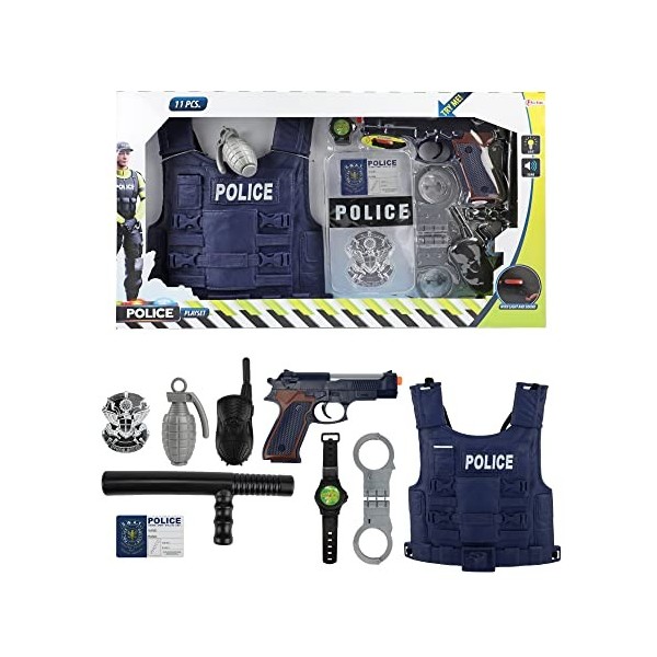 Toi-Toys Custome Police Deguisement Enfant - 11 Pièces Police Equipement de Jouet Agent - Gilet Plastique , Pistolet, Menott