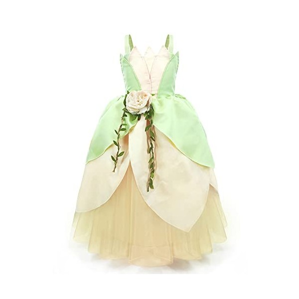 IBTOM CASTLE Costume Prinecss Tiana pour filles, robe Tiana pour enfants Cosplay Party Carnaval Fancy Dress Up Costume de la 