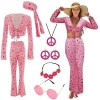 Gohytal Costume Hippie Femme, Vêtements Fleur Femme, 5 pièces 60s 70s Accessoires Costume Hippie pour Carnaval, Tenue de Fe