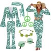 Gohytal Costume Hippie Femme, Vêtements Fleur Femme, 5 pièces 60s 70s Accessoires Costume Hippie pour Carnaval, Tenue de Fe