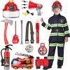 G040XXL Ensemble de costume de pompier pour enfants garçons et filles avec 14 accessoires de jouets de pompier, extincteur à 