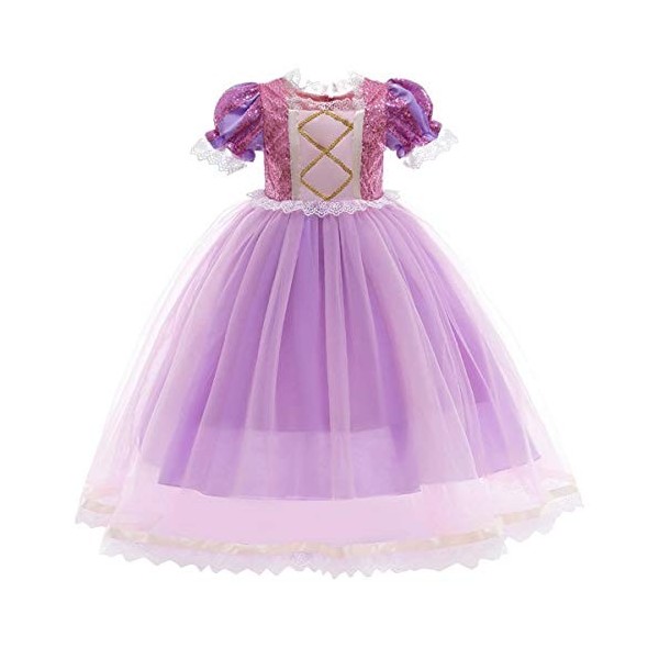 Kosplay Fille Robe de Princesse Raiponce Costume Manches Courtes Bouffante Robe en Tulle Sofia Fête Déguisements Doux Cosplay