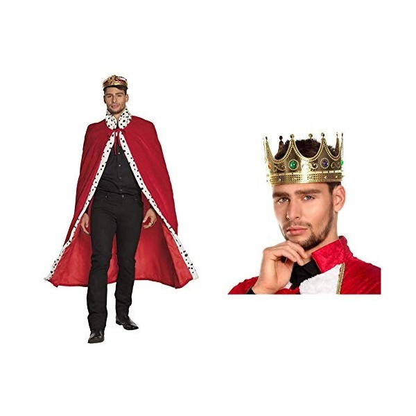 Boland – 36100 – Cape Roi Garçon, Rouge Adulto 130 cm Rouge & Chapeau Roi Couronne pour homme Déguisement Nativité Médiéval