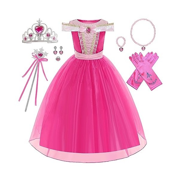 WIOLETA Aurora Costume de beauté au bois dormant pour fille avec accessoires pour Halloween, carnaval, cosplay