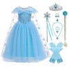 OBEEII ELSA Robe de princesse Costume de Reine des Neiges pour enfants Bleu Sans manches Vêtements Carnaval Costume Cosplay P