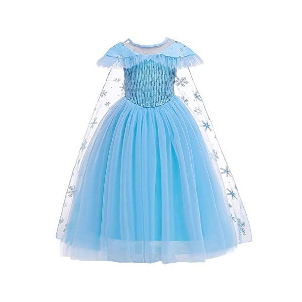 OBEEII ELSA Robe de princesse Costume de Reine des Neiges pour enfants Bleu Sans manches Vêtements Carnaval Costume Cosplay P