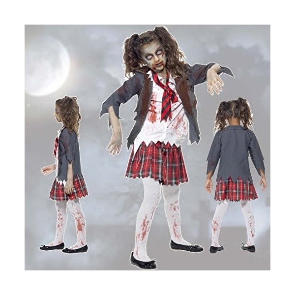 Costume infantile zombie Déguisement mort vivant écolière M 134/140 cm 6 - 8 ans Tenue décole effrayant enfant tenue dHal