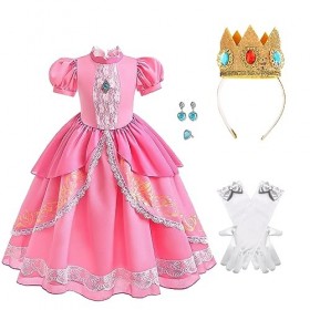 FUYERLI Costume de cosplay princesse pêche pour filles, robe princesse pêche super frères, déguisement dHalloween pour enfan