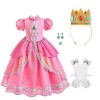 FUYERLI Costume de cosplay princesse pêche pour filles, robe princesse pêche super frères, déguisement dHalloween pour enfan