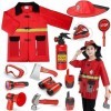 Deguisement Pompier Enfants Costume de Pompier Chef des Pompiers Costume avec 11 Pompier Jouet Halloween Carnaval Cosplay Jeu