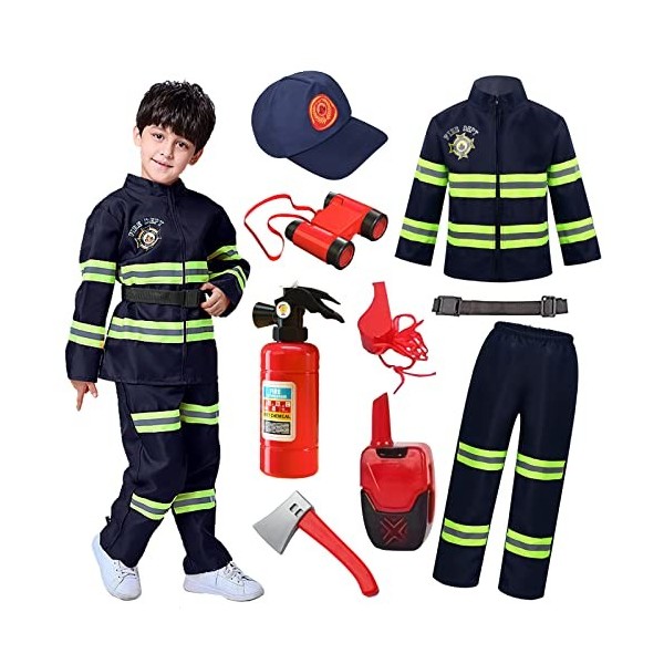 Pompier Deguisement Enfant Pompier Ensemble de Costume avec Pompier Jouet Extincteur Jouet Pompier Accessoires pour Carnaval 