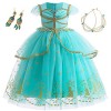 Hallojojo Jasmine Déguisement Fille avec Accessoires Robe de Princesse Aladdin Enfant Princesse Costume Anniversaire Fête Hal