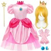 Tacobear Princesse Peach Déguisement pour Enfant Filles Peach Cosplay Costume Set Perruque Couronne Gants Accessoire Peach Ro