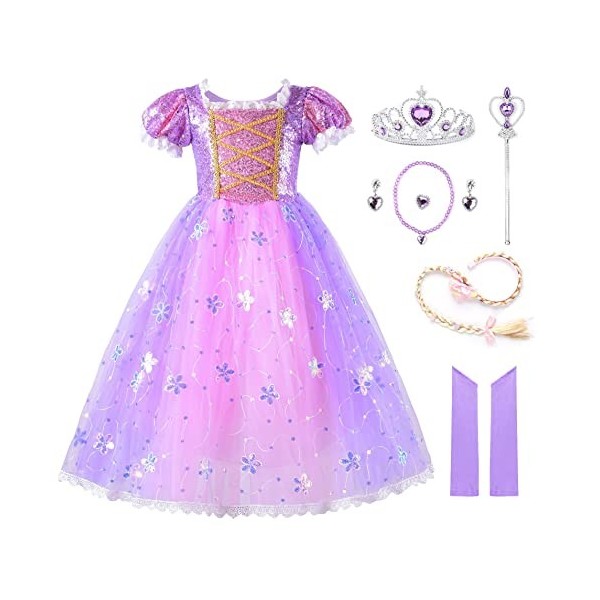JerrisApparel Déguisement Princesse Fille Pailleté Fleur Costume 3 ans, Violet avec Accessoires 
