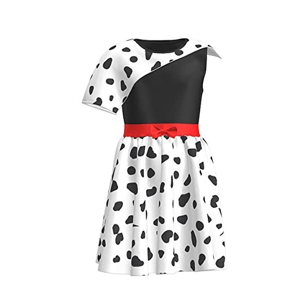 OBEEII 101 Dalmatiens Cruella De Vil Déguisement Enfant Fille Robe Manteau pour Halloween Cosplay Fête danniversaire Dress u