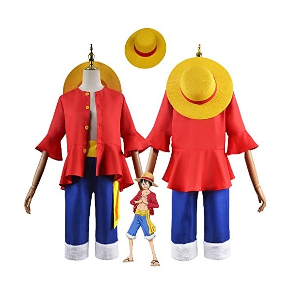 Tjmiaohao Anime One Piece Monkey D. Luffy Cosplay Costume Outfit Jeu de Rôle Uniforme Haut Pantalon Ensemble Complet Hommes E