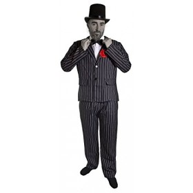 Ilovefancydress Déguisement de zombie morte pour homme – Costume à rayures avec tophat, nœud papillon noir et fleur rouge Œil