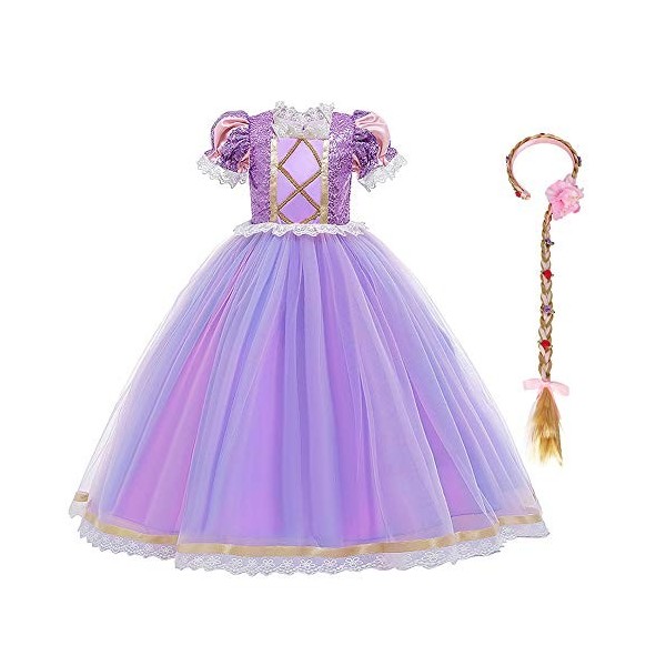 IDOPIP Fille Robe de Princesse Raiponce avec Accessoires, éguisement Princesse fille,Tulle Maxi Costume Carnaval Fille Hallow