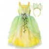 IBTOM CASTLE Costume Prinecss Tiana pour filles, robe Tiana pour enfants Cosplay Party Carnaval Fancy Dress Up Costume de la 