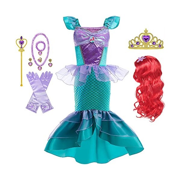 Foanja Petite Sirène Déguisement Fille Cosplay Princesse Ariel Robe de Soirée pour Enfant Halloween Noël Carnaval Anniversair