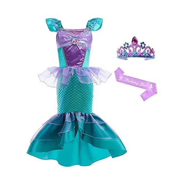 Foanja Petite Sirène Déguisement Fille Cosplay Princesse Ariel Robe de Soirée pour Enfant Halloween Noël Carnaval Anniversair