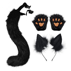 Kit daccessoires de Cosplay de Queue doreilles de Renard, Accessoires de Cheveux Oreilles Bandeau en Peluche Imitation Rena