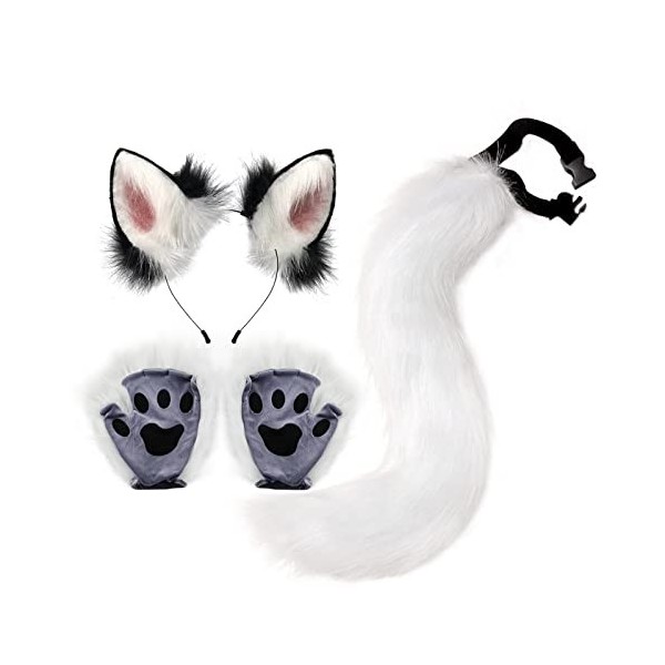 Kit daccessoires de Cosplay de Queue doreilles de Renard, Accessoires de Cheveux Oreilles Bandeau en Peluche Imitation Rena