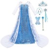 Tyidalin Déguisement Reine des Neiges Elsa Robe Princesse Fille Costume Bleu Enfant Carnaval Halloween Cosplay Anniversaire F