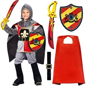 Latocos Costume de Chevalier Enfant Déguisement Accessoires Roleplay Costume Médiéval Chevalier de Rôle Kit Halloween Carnava