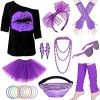 Déguisement Année 80 Accessoire Femme 80s Disco Costume Vetement Fête Tutu Fluo T-Shirt Bandeau Lunettes Collier Gants Sac Ba