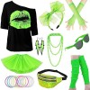 Déguisement Année 80 Accessoire Femme 80s Disco Costume Vetement Fête Tutu Fluo T-Shirt Bandeau Lunettes Collier Gants Sac Ba