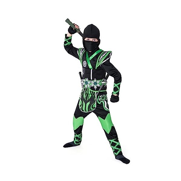 Spooktacular Creations Costume de ninja vert pour garçons fêtes à thème ninja, déguisement dHalloween, jeu de rôle ninja, fê